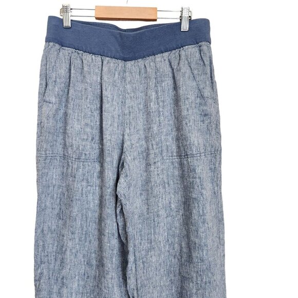 Lands End Womens 10 Linen Pants Pull on Wide Leg Pockets Coastal Resort Beach - Picture 2 of 14